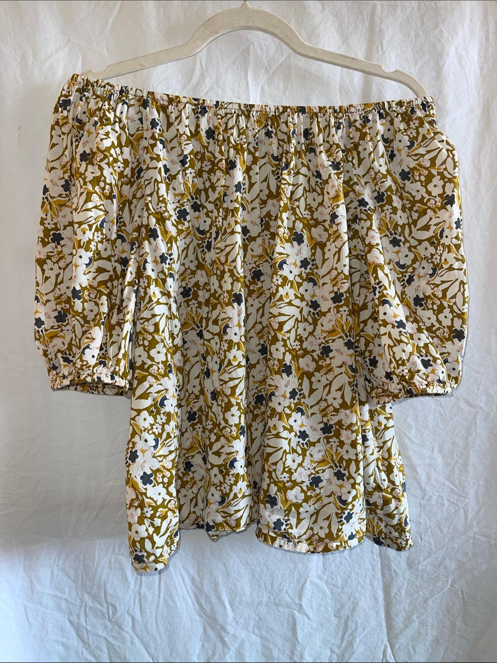 Sonoma Mustard Floral Off-Shoulder Flowy Top Shirt Blouse Size L